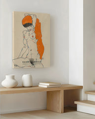 After Hover: Egon Schiele - Museum-Poster II Stehender Akt mit orangenen Drapierungen