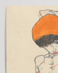 After Hover: Egon Schiele - Museum-Poster II Stehender Akt mit orangenen Drapierungen