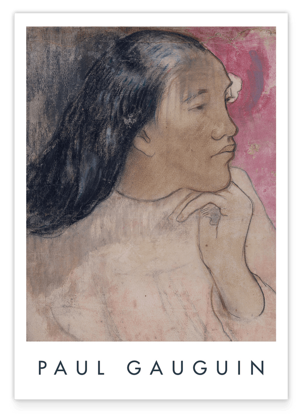 Paul Gauguin - Museum-Poster Eine tahitianische Frau mit einer Blume in ihrem Haar