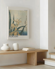 After Hover: Katsushika Hokusai - Museum-Poster I Grashüpfer und Iris (Gelbe Blumen)