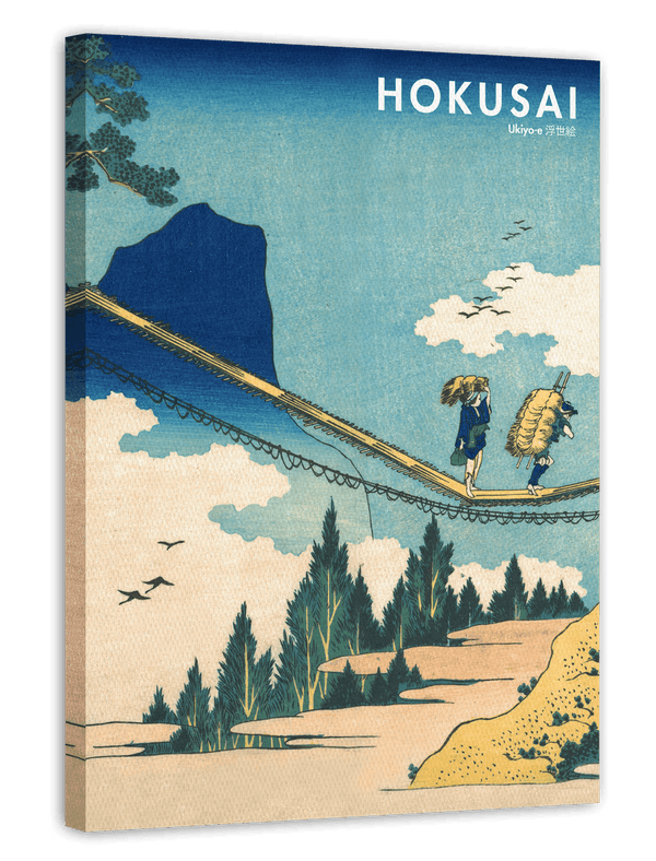 Katsushika Hokusai - Die Hängebrücke an der Grenze der Hida und Etchū Provinzen im Hochformat - Museum-Poster II (Hietsu no sakai tsuribashi)
