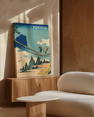 After Hover: Katsushika Hokusai - Die Hängebrücke an der Grenze der Hida und Etchū Provinzen im Hochformat - Museum-Poster II (Hietsu no sakai tsuribashi)
