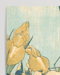 After Hover: Katsushika Hokusai - Museum-Poster II Grashüpfer und Iris (Gelbe Blumen)