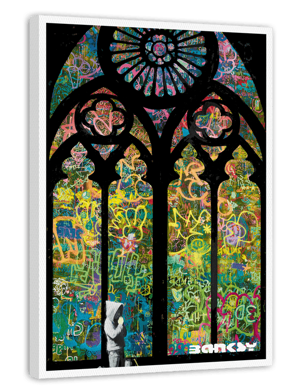 Banksy - Museum-Poster Glasmalerei in Kirche - Graffiti