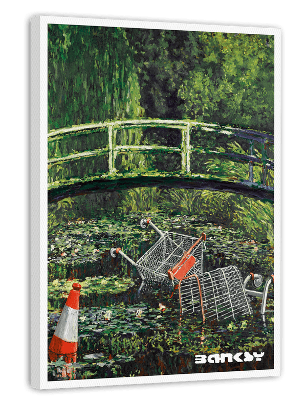 Banksy - Museum-Poster Müll im Seerosenteich vor Japanischer Brücke - Anlehnung an Claude Monet