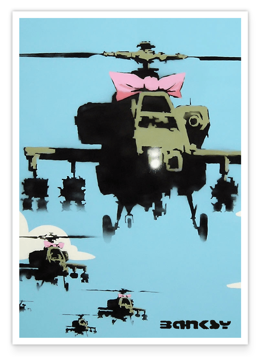 Banksy - Museum-Poster Kampfhubschrauber mit rosa Schleife