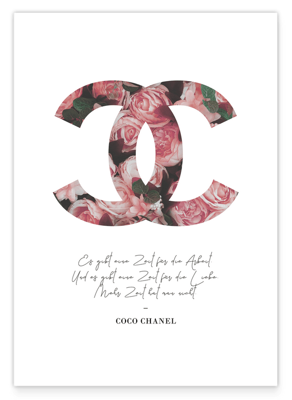 Mode - Zitat von Coco Chanel mit Rosen-Muster