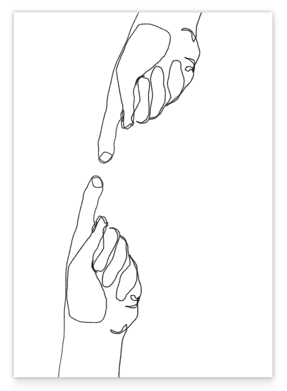 Minimalistische Zeichnung - Sich berührende Hände