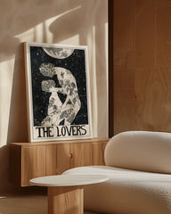 After Hover: Tarot Zeichnung - The Lovers - Boho Zeichnung in Schwarz-Weiß "Die Liebenden"