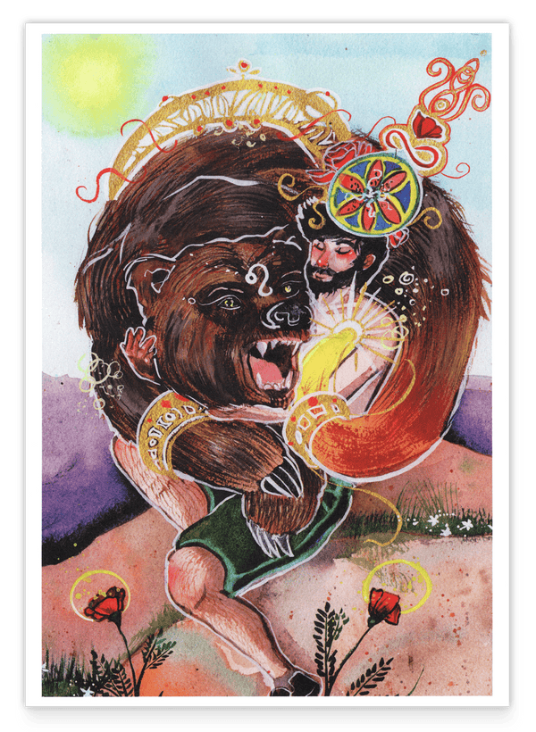 Tarot Karte "Strength" - Kunstdruck Mann & Bär Symbol "Die Kraft"