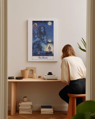 After Hover: Spirituelle Tarot Zeichnung in Blau - The Hermit - Der Einsiedler