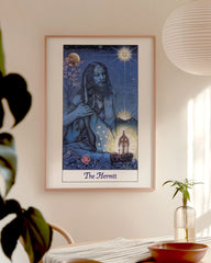 After Hover: Spirituelle Tarot Zeichnung in Blau - The Hermit - Der Einsiedler