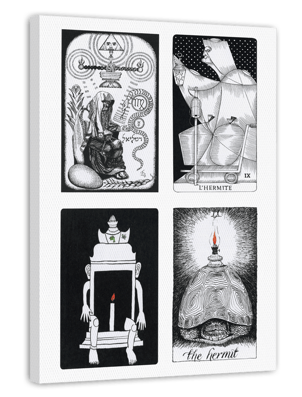 Tarot Karten "Der Einsiedler" - Kollage in Schwarz-Weiß - The Hermit