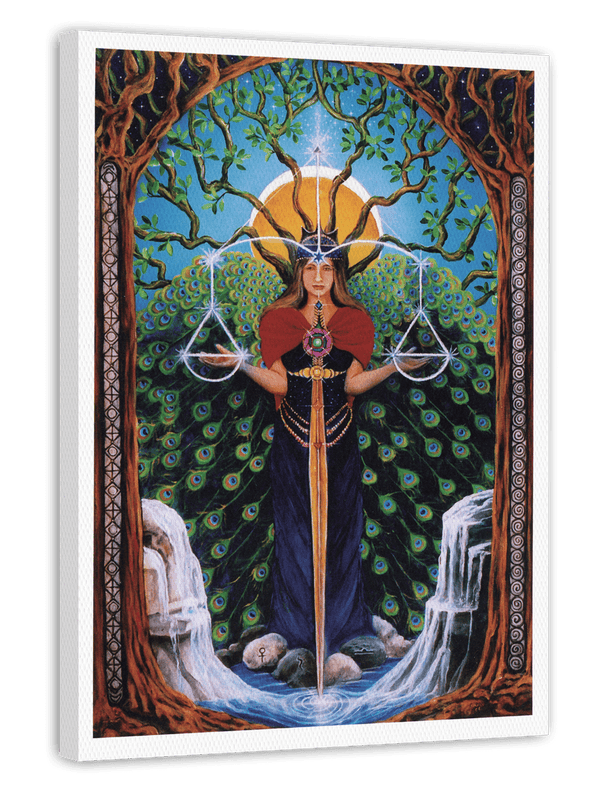 Die Gerechtigkeit - Spirituelle Zeichnung "Justice" im Tarot Stil mit Bäumen