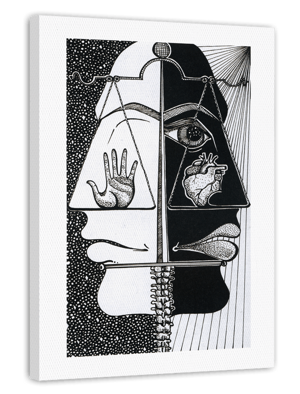 Tarot - Justice - "Die Gerechtigkeit" Illustration in Schwarz-Weiß mit Waage