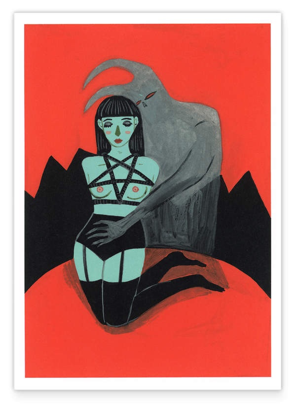 Tarotkarte - The Devil - Kunst Illustration "Der Teufel" in Rot