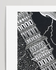 After Hover: Tarot - The Tower - Spirituelle Illustration in Schwarz-Weiß