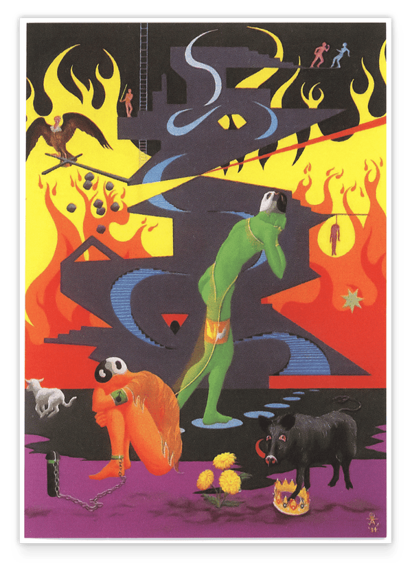Tarotzeichnung "Der Teufel" mit Flammen - The Devil