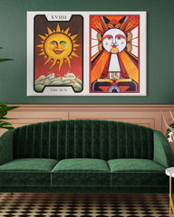 After Hover: Tarot Karten "The Sun" mit zwei Sonnen - Spiritueller Kunstdruck