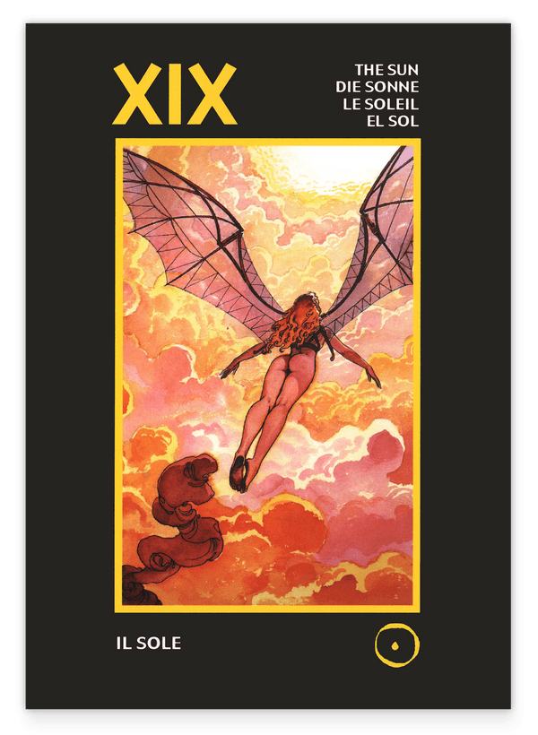 Tarot Zeichnung - The Sun - Zur Sonne fliegende Frau