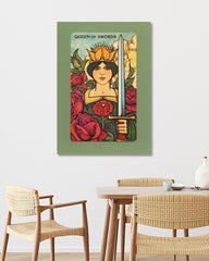 After Hover: Tarot Zeichnung - Queen of Swords im Rosengarten