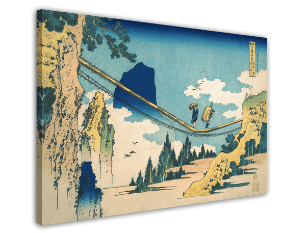 Katsushika Hokusai - Die Hängebrücke an der Grenze der Hida und Etchū Provinzen im Querformat (Hietsu no sakai tsuribashi)