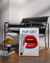 After Hover: Rote Lippen mit Zigarette im Pop Art-Stil