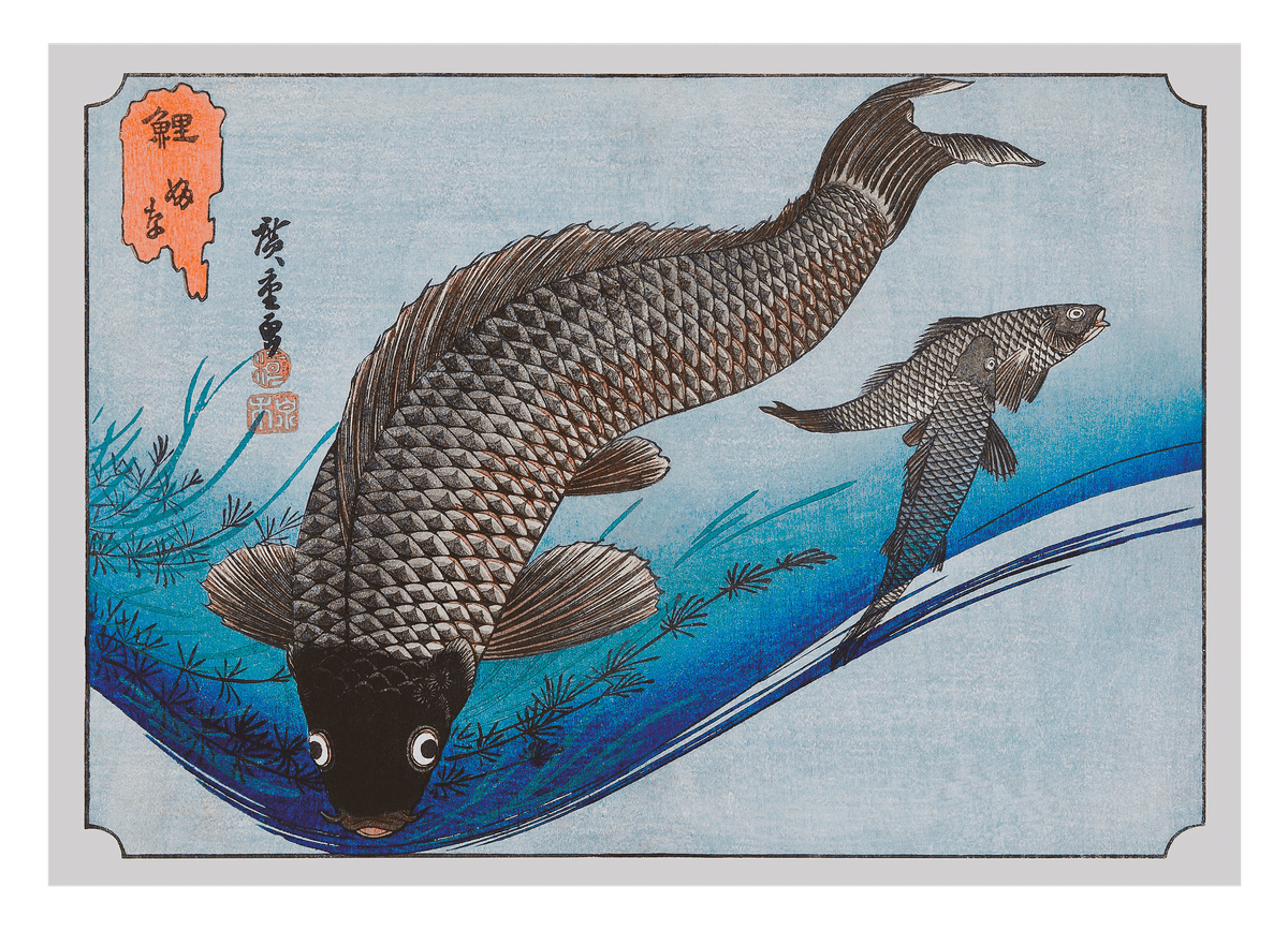 Utagawa Kuniyoshi - Drei Karpfenfische im Wasser