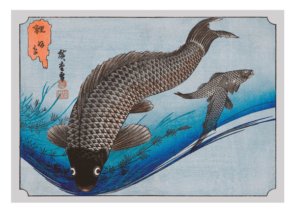 Utagawa Kuniyoshi - Drei Karpfenfische im Wasser