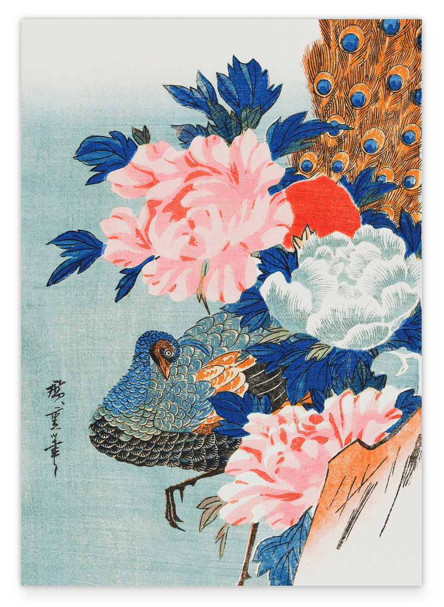Utagawa Kuniyoshi - Japanischer Pfau mit Pfingstrosen