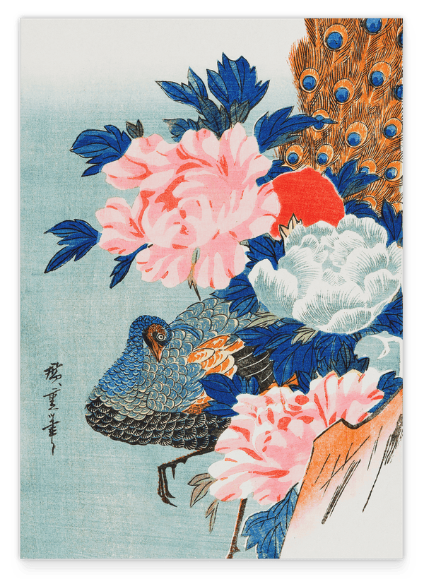 Utagawa Kuniyoshi - Japanischer Pfau mit Pfingstrosen