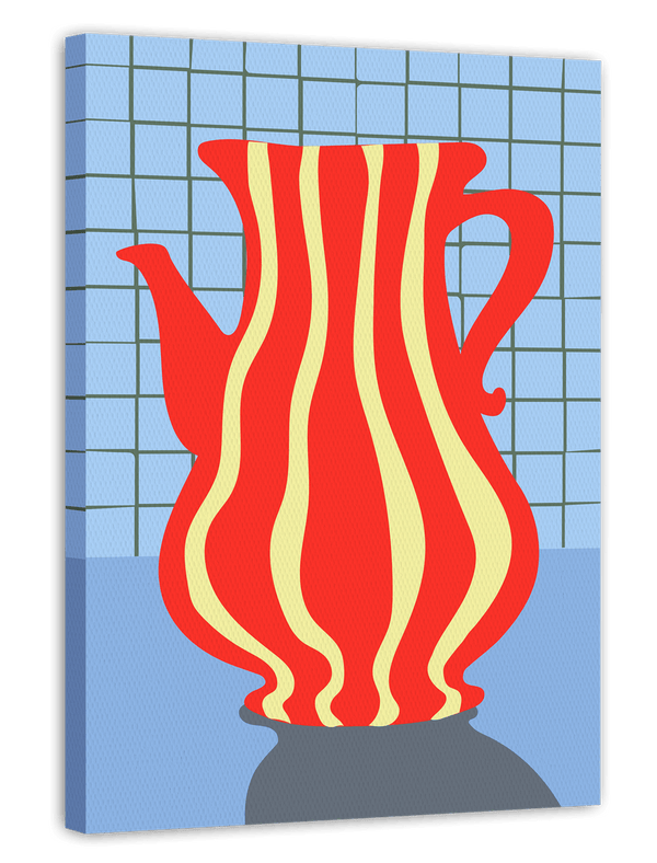 Abstrakte Vase mit rotgelben Streifen