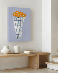 After Hover: Blumenstraus in kariertem Papier - in Blau