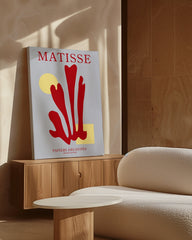 After Hover: Rote Koralle mit Sonne im Stil von Matisse