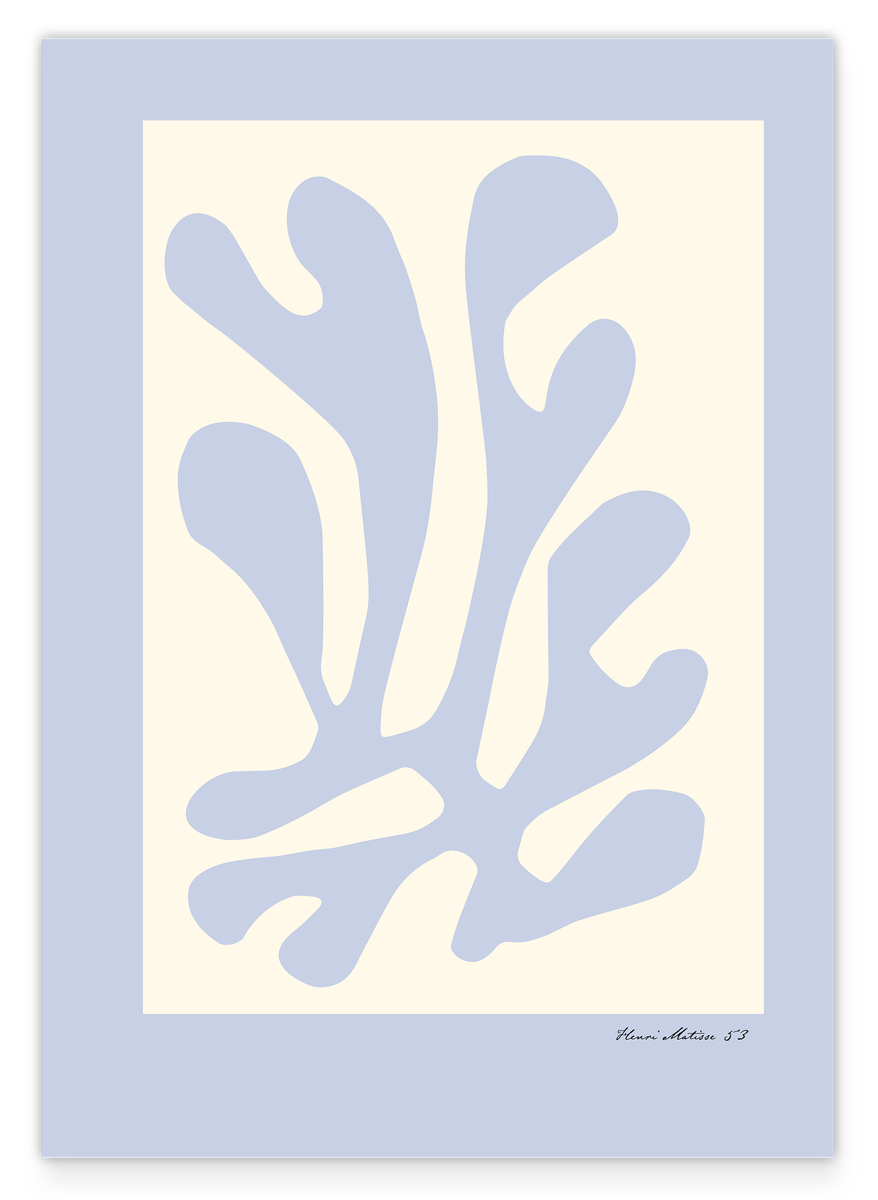 Abstraktes Blatt in Hellblau - Matisse inspiriert