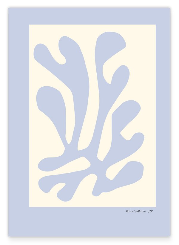 Abstraktes Blatt in Hellblau - Matisse inspiriert