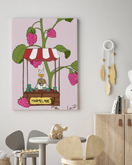 After Hover: Biene verkauft Himbeer-Marmelade - Süße Tierzeichnung für das Kinderzimmer