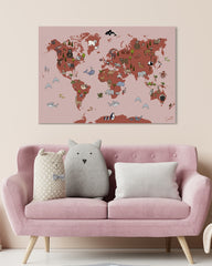 After Hover: Kinder Weltkarte mit Tieren in Rot