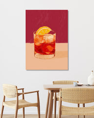 After Hover: Negroni Cocktail Illustration mit Orangenscheibe