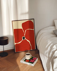 After Hover: Flower Art - Abstrakte Blume in Karminrot