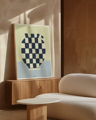 After Hover: Le Pot - Krug mit Schachbrettmuster in Blau-Weiß