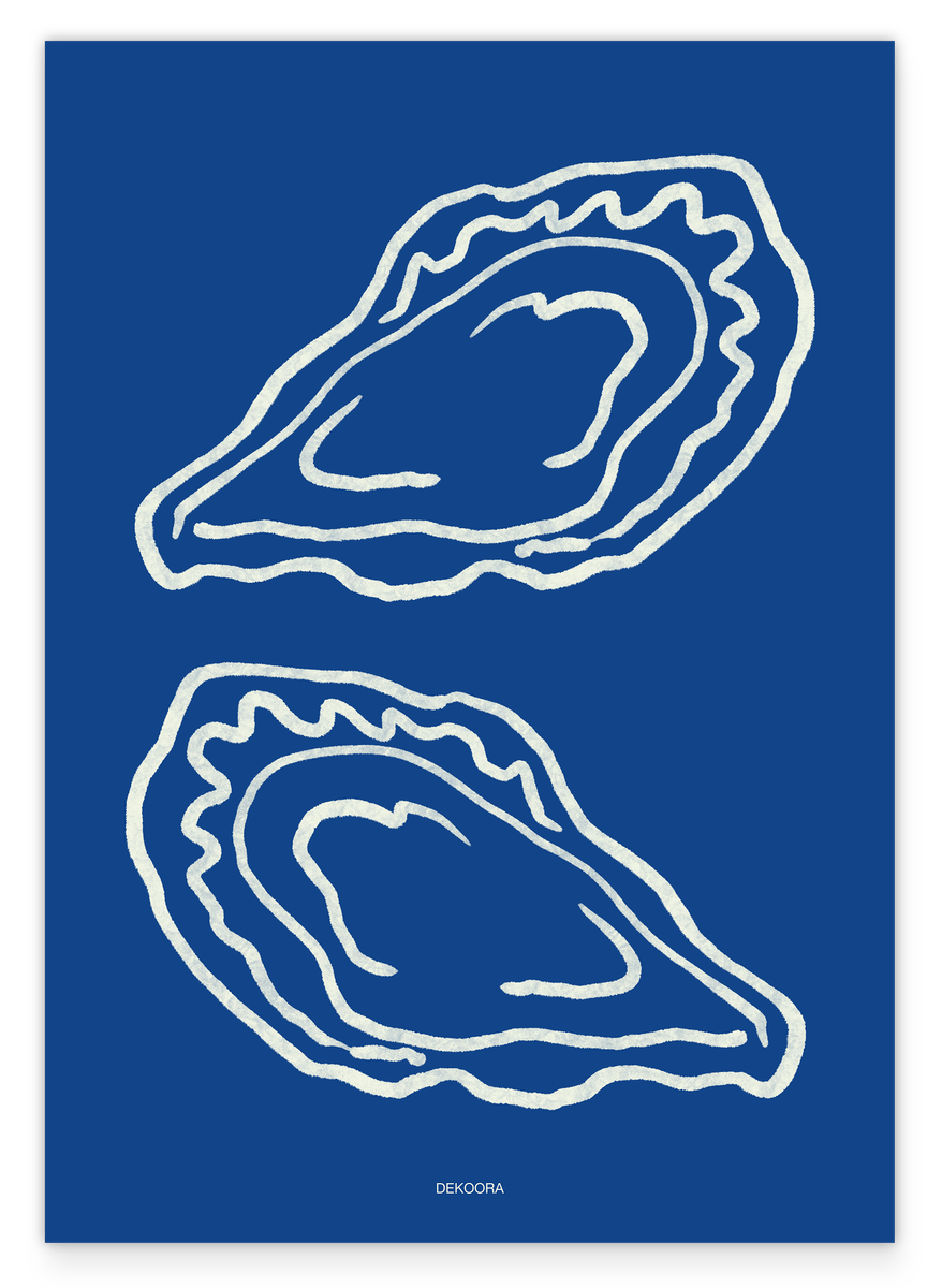 Oyster Delight - Line Art Austern in Blau-Weiß
