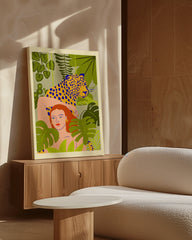 After Hover: Green Jungle - Abstrakte Zeichnung mit Leopard