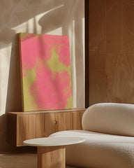 After Hover: Abstrakte Pinselkunst - Rosa Wolken auf Gelb