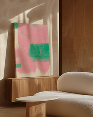 After Hover: Abstrakte Fläche in Grün & Rosa - Modern Art Painting