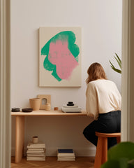 After Hover: Abstrakte Kunst - Grün und rosa Pinselstriche