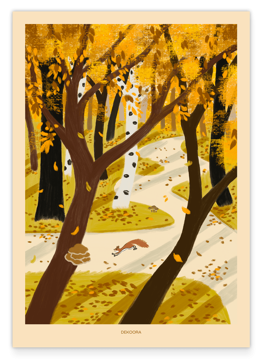 Wald mit Eichhörnchen - Goldener Herbst