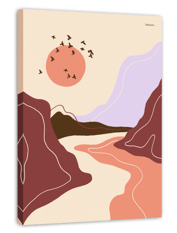 Sonne im Bergtal mit Vögeln