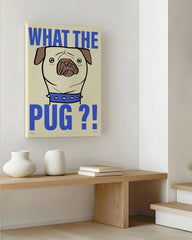 After Hover: What the Pug? Mops Zeichnung mit blauer Schrift
