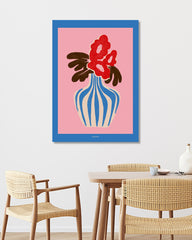 After Hover: Blooming Poppies - Blau gestreifte Blumenvase